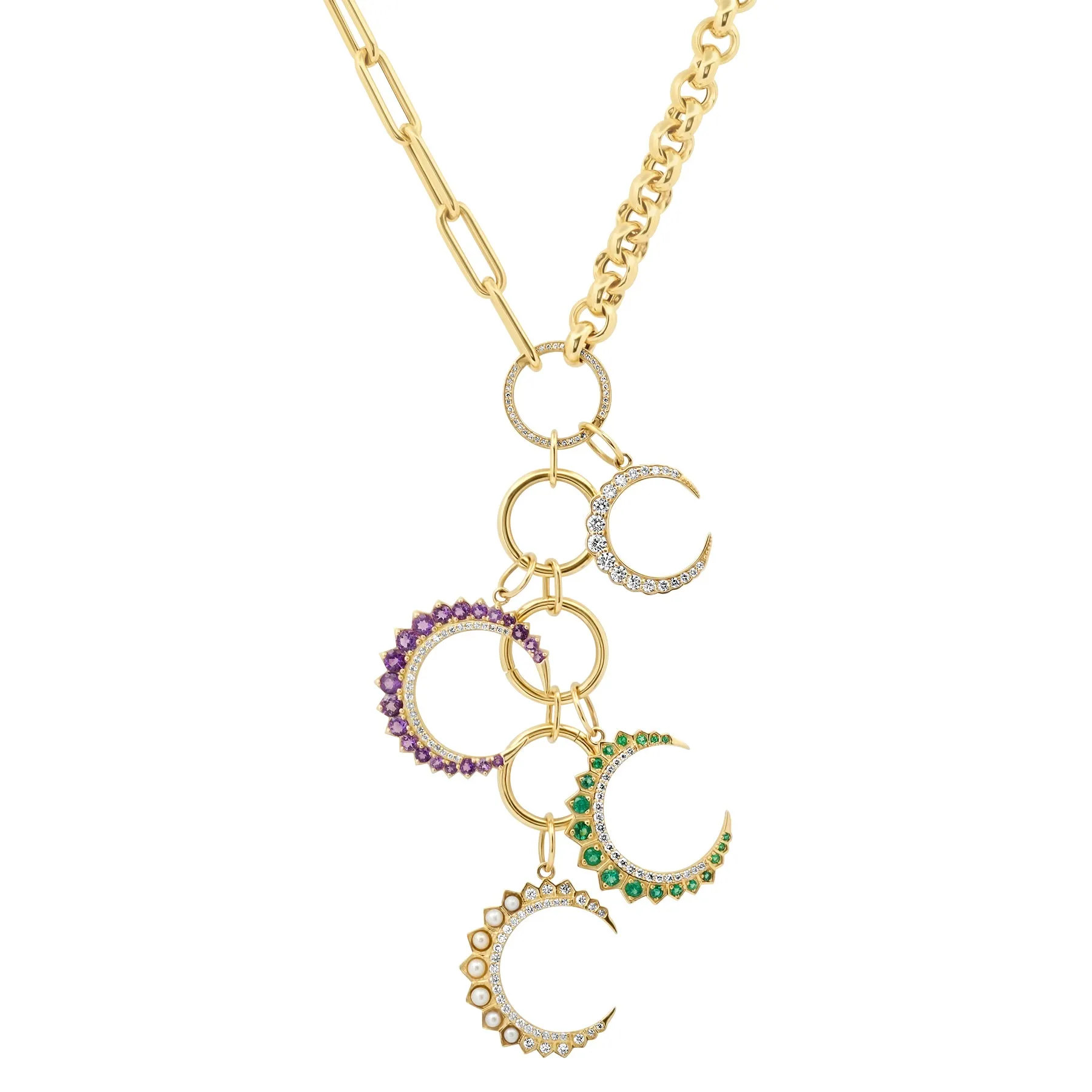 HYBRID PAPERCLIP/ROLO LINK W/GOLD & DIAMOND CHAIN ENHANCERS W/PENDANTS
