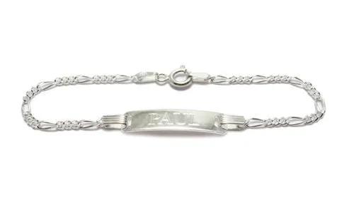 Impeccable Sterling Silver Engravable Child's Thin Figaro I.D. Bracelet - 6 Inch