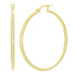 Italian 14k Yellow Gold Hollow High Polish Round Hoop Earrings 1.4" 1.5mm 1.3g