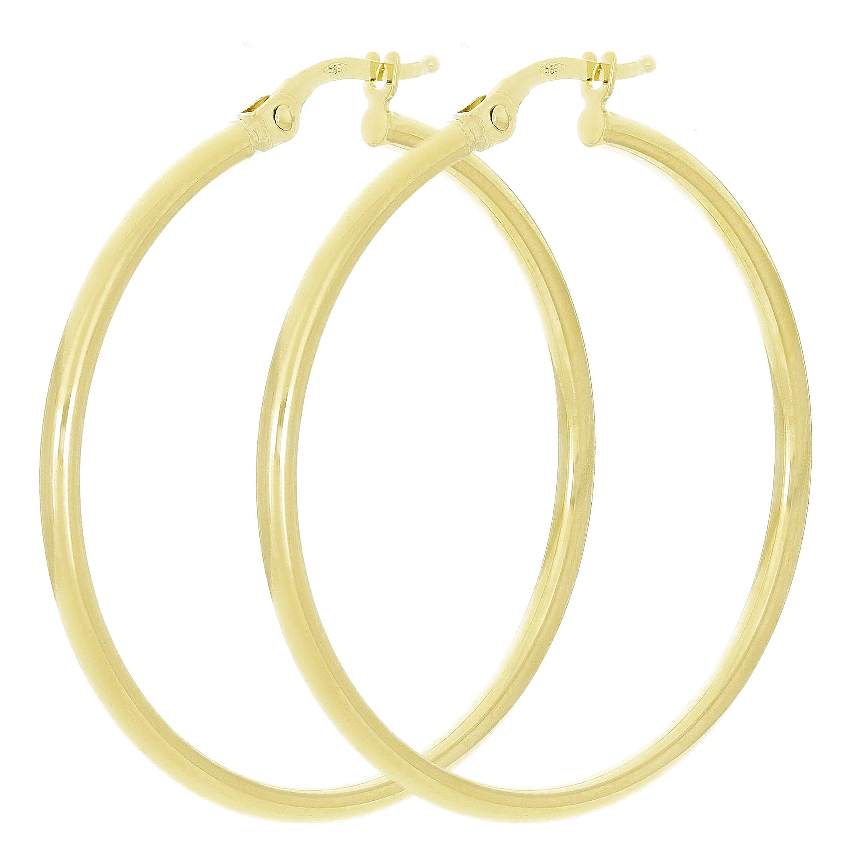Italian 14k Yellow Gold Hollow High Polish Round Hoop Earrings 1.4" 1.5mm 1.3g
