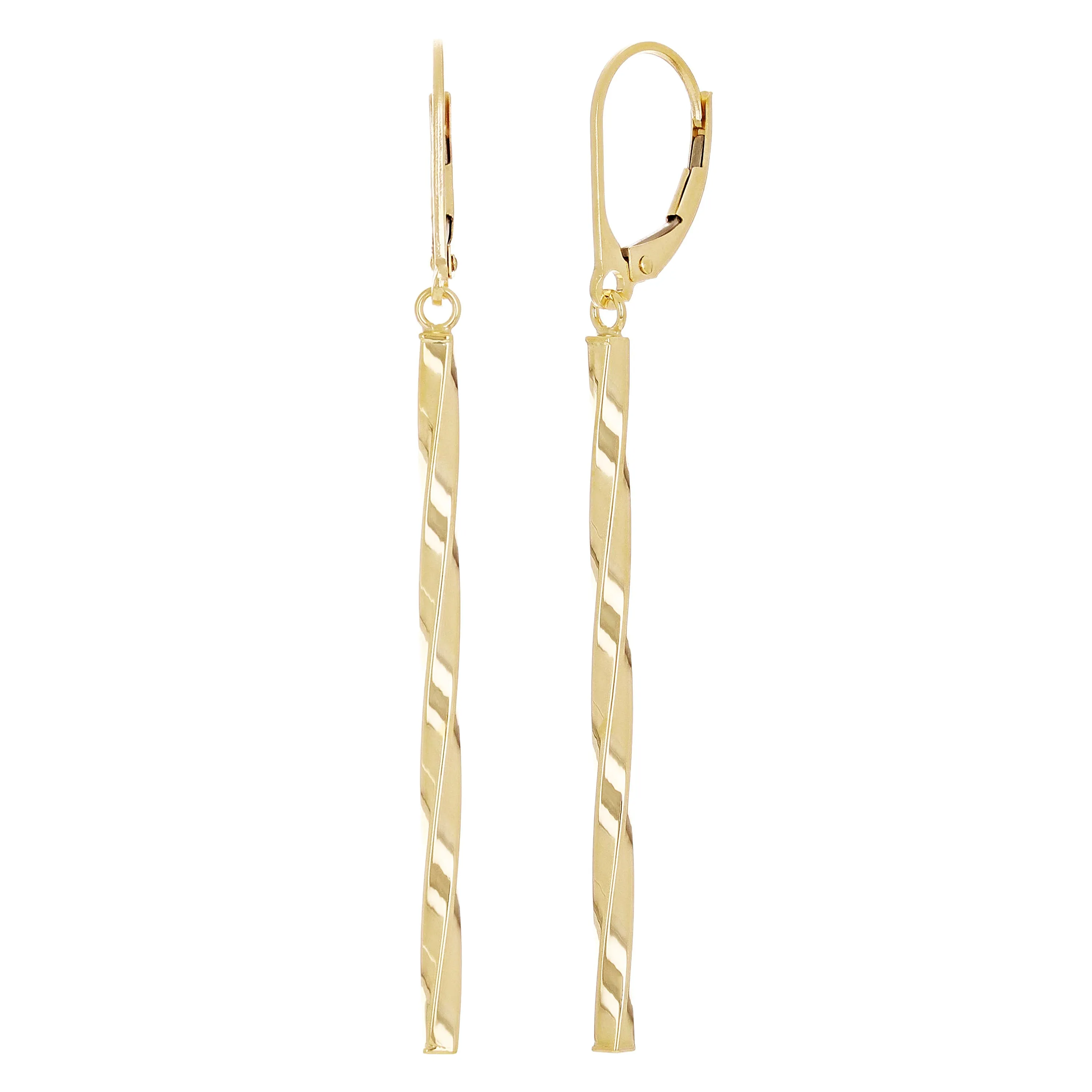 Italian 14k Yellow Gold Twisted Bar Dangle Drop Earrings 2.3" 2mm 1.6 grams