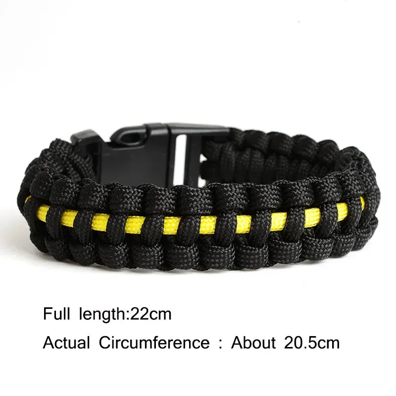 Keisha Lena Outdoor Travel Camping Thin Blue Line Black Braided Cobra Weave Plastic Buckle Paracord Survival Bracelet Police