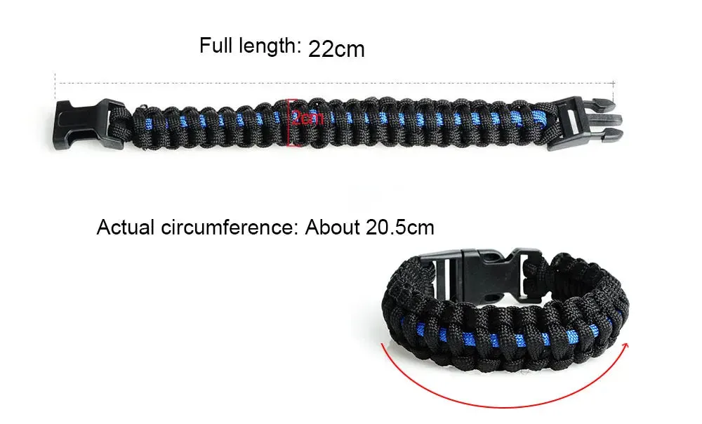 Keisha Lena Outdoor Travel Camping Thin Blue Line Black Braided Cobra Weave Plastic Buckle Paracord Survival Bracelet Police