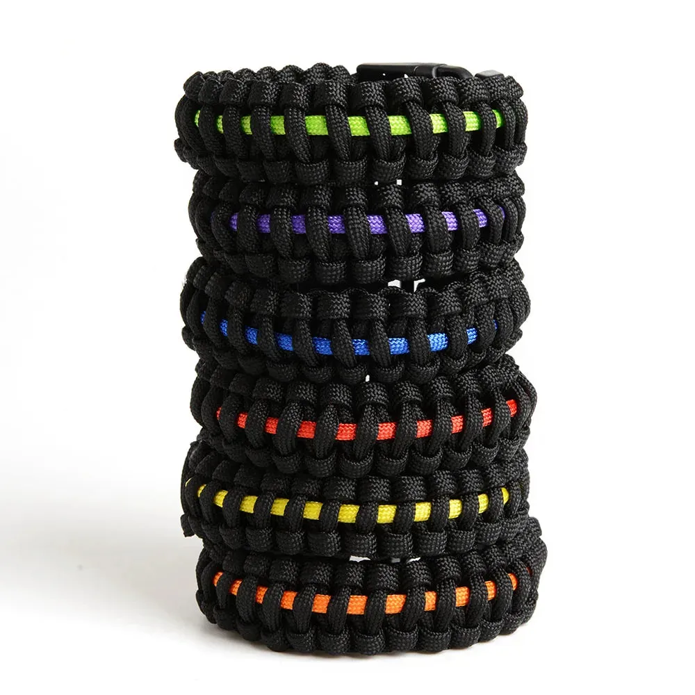 Keisha Lena Outdoor Travel Camping Thin Blue Line Black Braided Cobra Weave Plastic Buckle Paracord Survival Bracelet Police