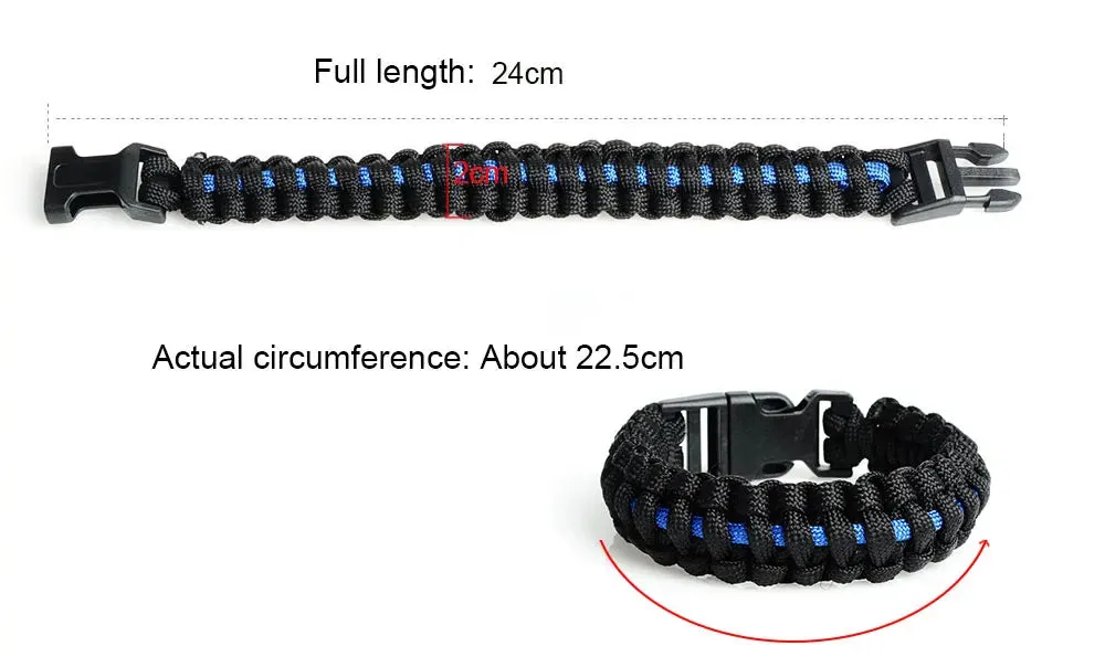 Keisha Lena Outdoor Travel Camping Thin Blue Line Black Braided Cobra Weave Plastic Buckle Paracord Survival Bracelet Police