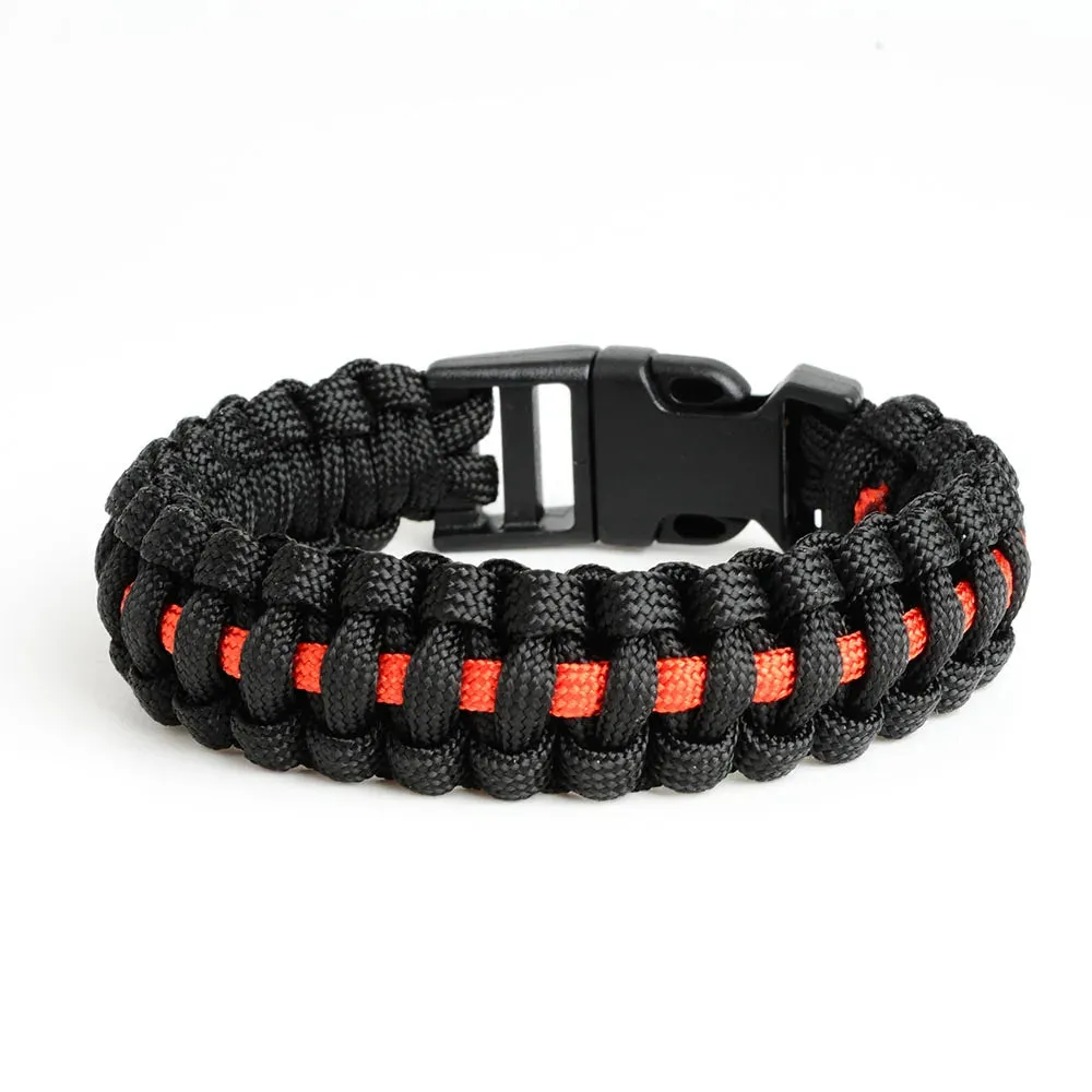 Keisha Lena Outdoor Travel Camping Thin Blue Line Black Braided Cobra Weave Plastic Buckle Paracord Survival Bracelet Police