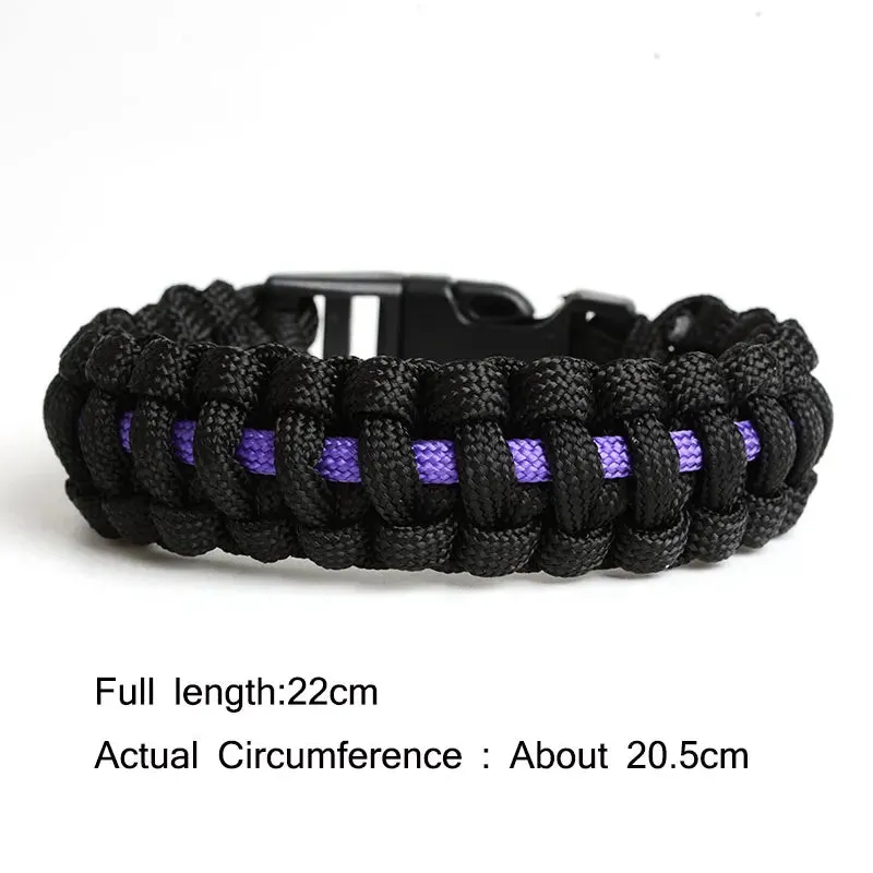 Keisha Lena Outdoor Travel Camping Thin Blue Line Black Braided Cobra Weave Plastic Buckle Paracord Survival Bracelet Police