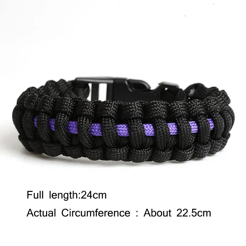 Keisha Lena Outdoor Travel Camping Thin Blue Line Black Braided Cobra Weave Plastic Buckle Paracord Survival Bracelet Police