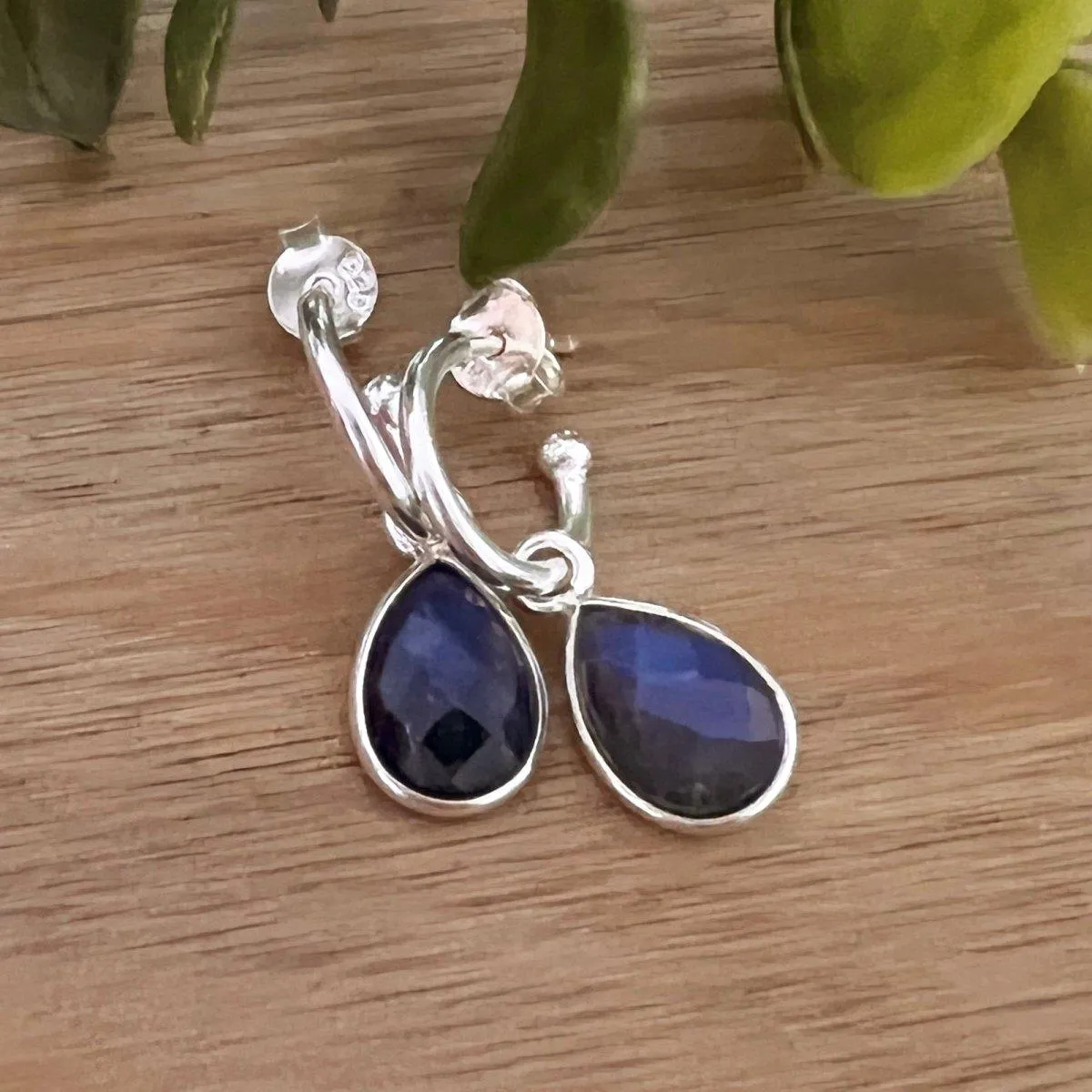 Laiha Bell Mini Droplet Labradorite Hoop Earrings