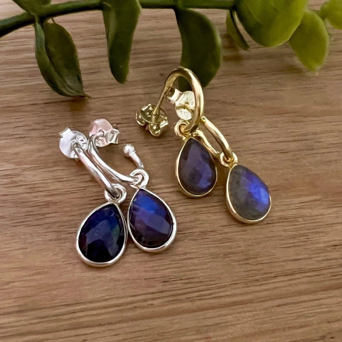 Laiha Bell Mini Droplet Labradorite Hoop Earrings