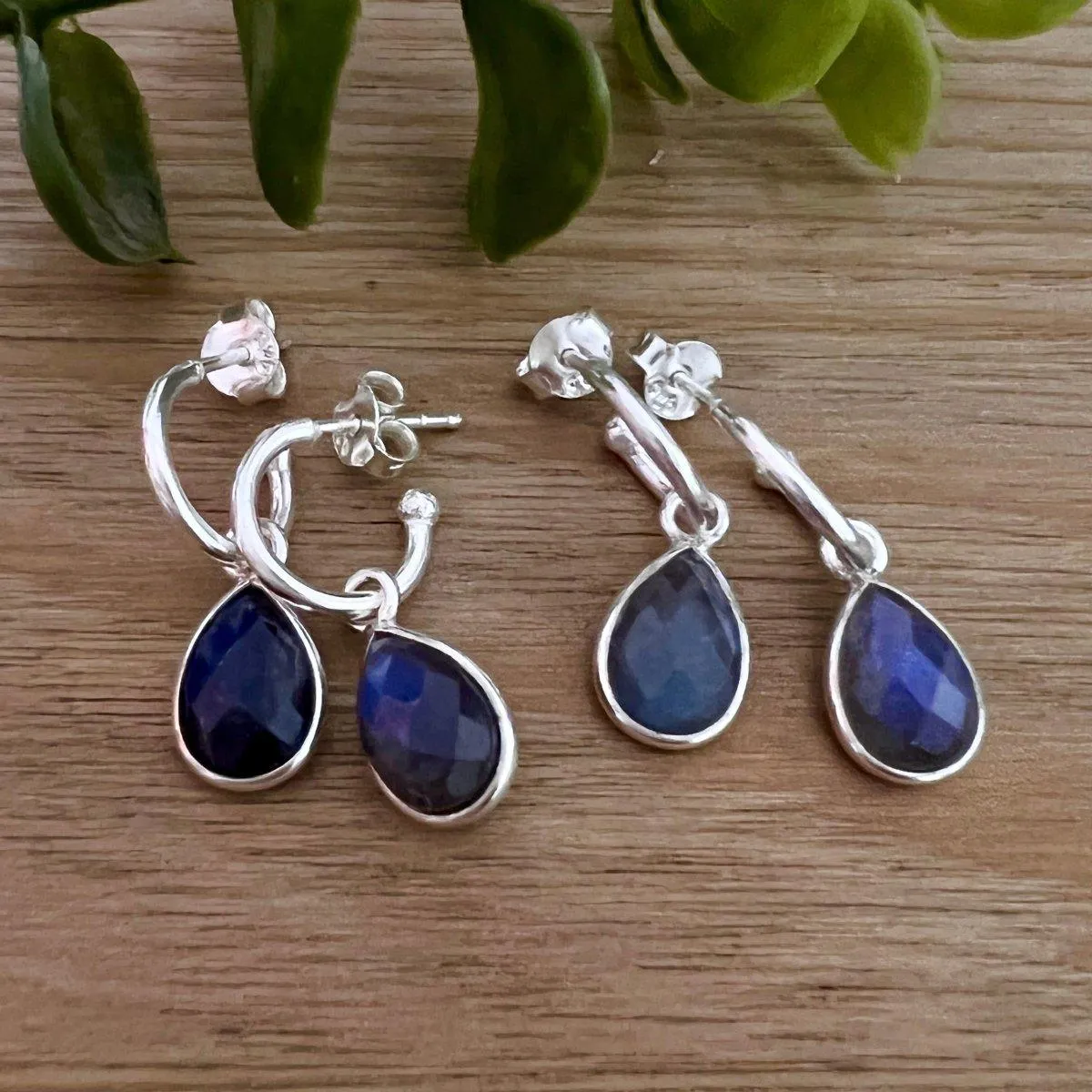 Laiha Bell Mini Droplet Labradorite Hoop Earrings