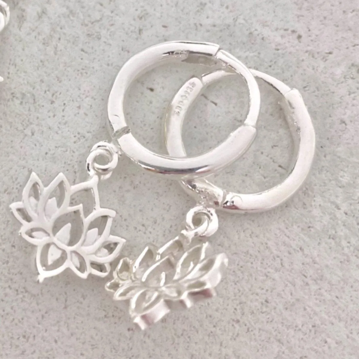 Laihas Boho Chic Lotus Flower Hoop Earrings- Sterling Silver