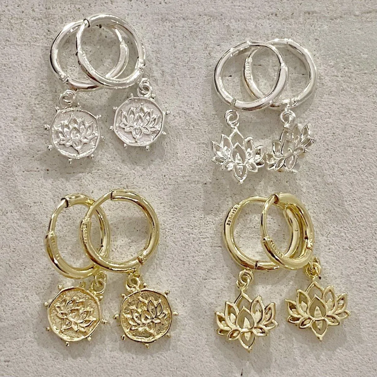 Laihas Boho Chic Lotus Flower Hoop Earrings- Sterling Silver