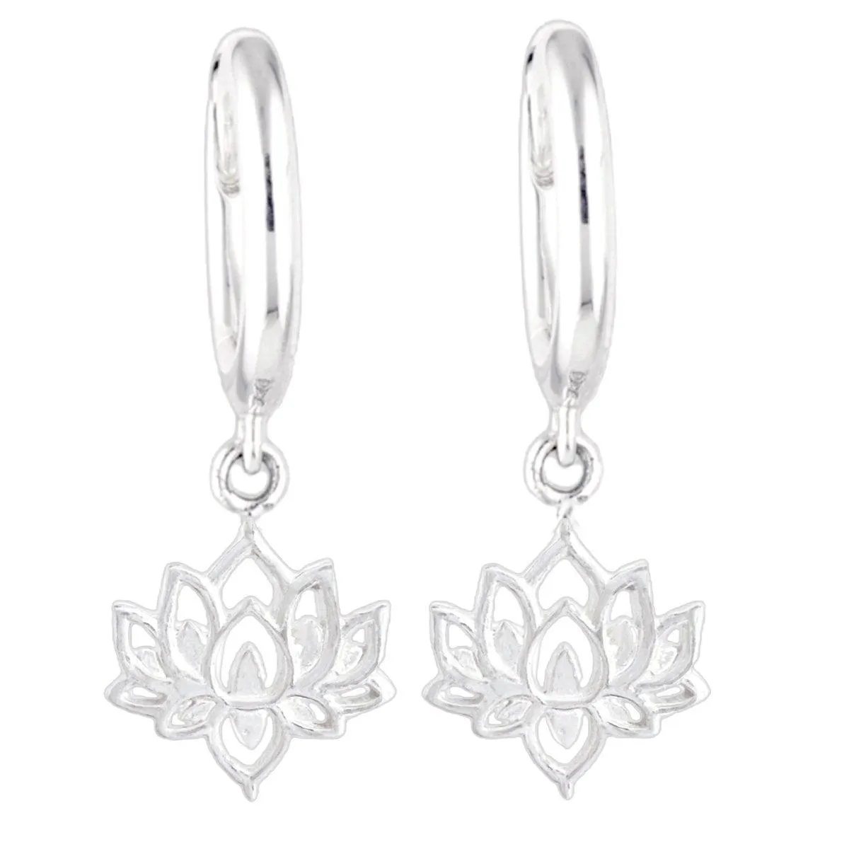 Laihas Boho Chic Lotus Flower Hoop Earrings- Sterling Silver