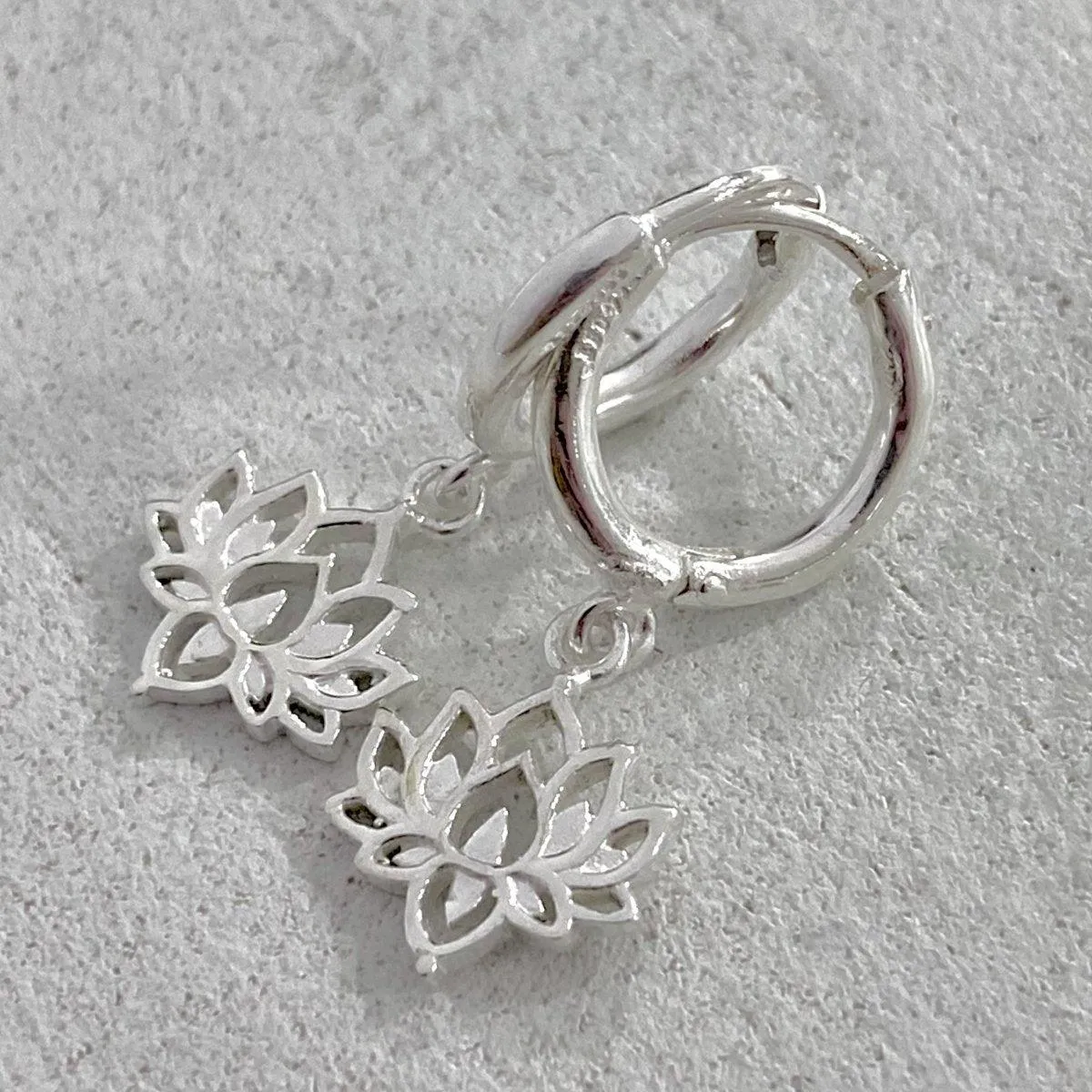 Laihas Boho Chic Lotus Flower Hoop Earrings- Sterling Silver