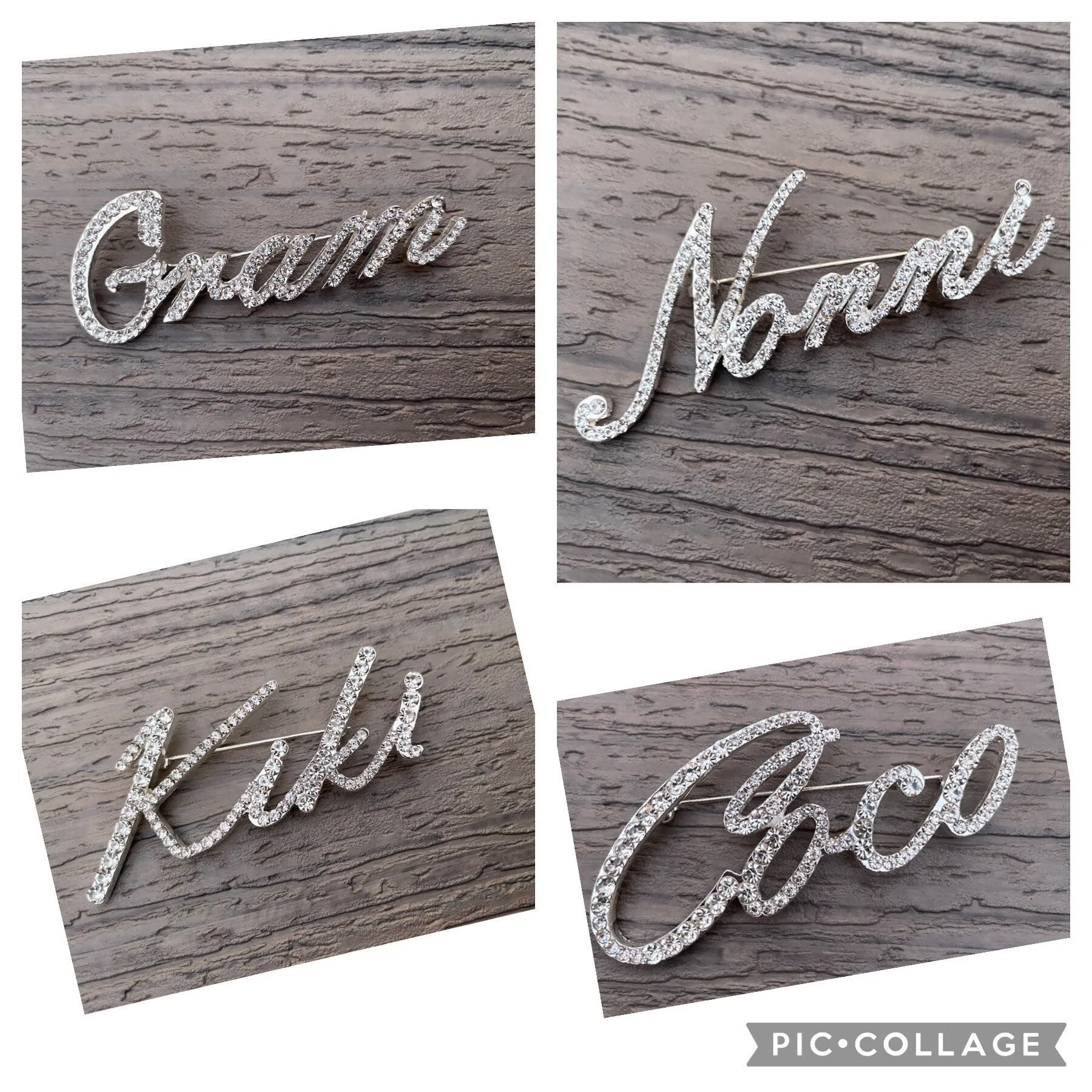 Large Custom script GG Great Grandma brooch rhinestone pin jewelry new with velvet pouch 2.5” x 3”