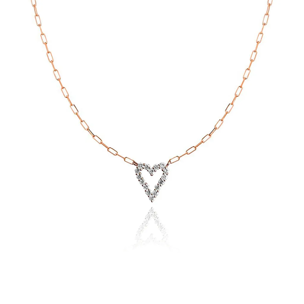 Large Diamond Heart Paperclip Necklace