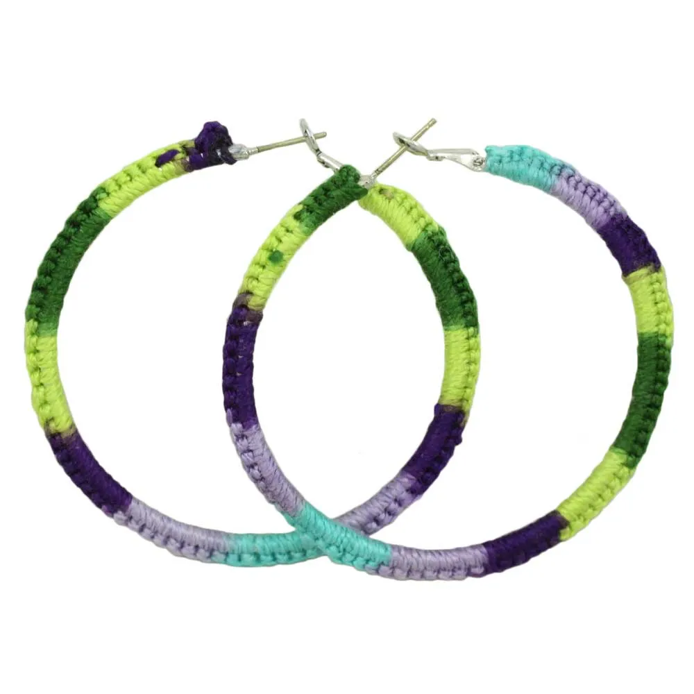 Large Multicolor Crochet Hoop Pierced Earring - STXE16