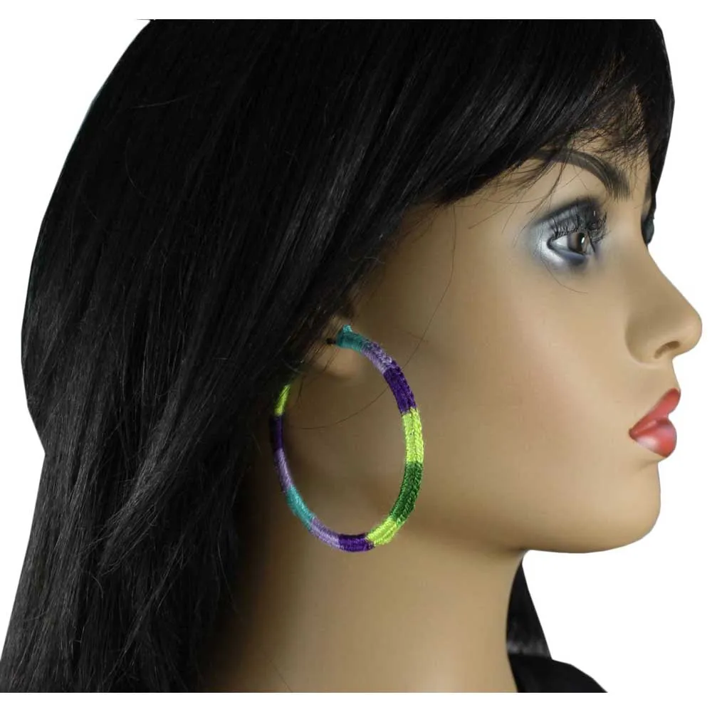 Large Multicolor Crochet Hoop Pierced Earring - STXE16