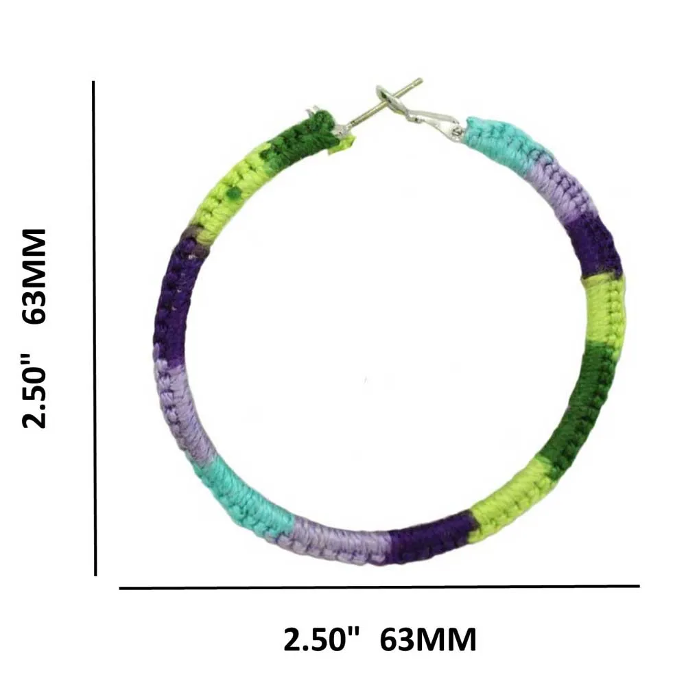 Large Multicolor Crochet Hoop Pierced Earring - STXE16