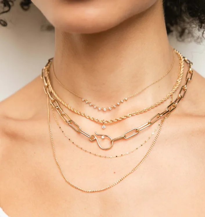 Large Paperclip Chain with Diamond Hook Closure