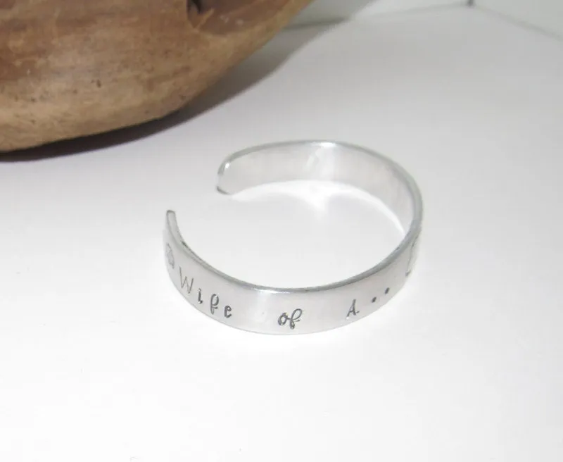 Law enforcement cuff bracelet, Police officers wife cuff, blueline jewelry, Personalized Adjustable stamped cuff bracelet, stamped jewelry,
