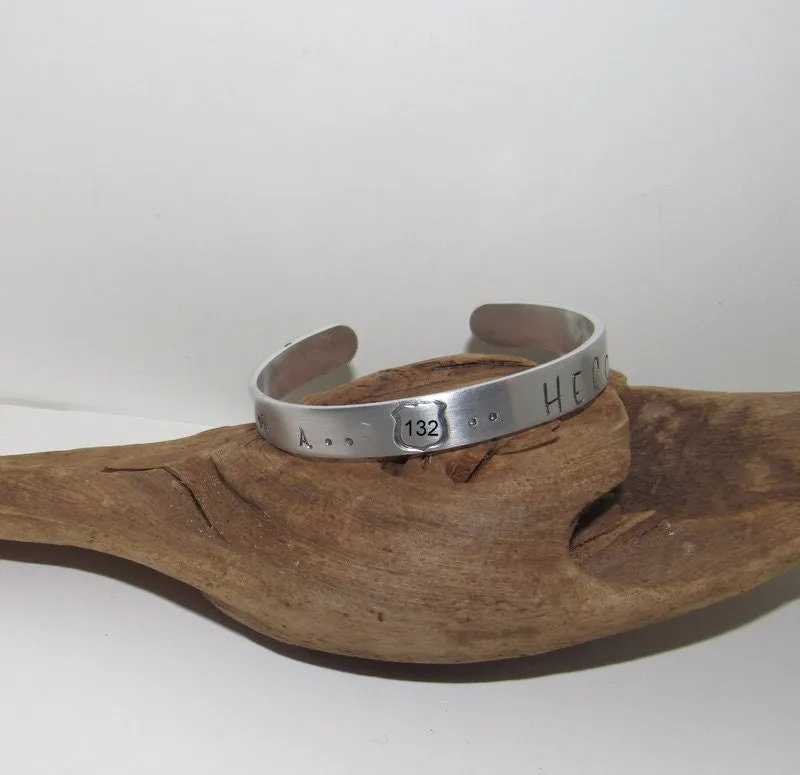 Law enforcement cuff bracelet, Police officers wife cuff, blueline jewelry, Personalized Adjustable stamped cuff bracelet, stamped jewelry,