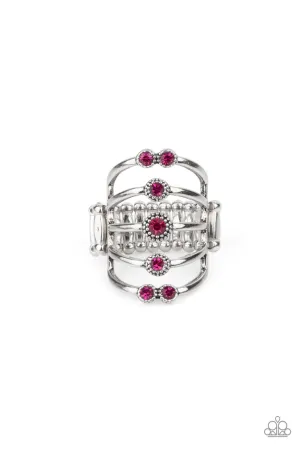 Layer on the Luster - Pink - Rhinestone Cascade Paparazzi Ring
