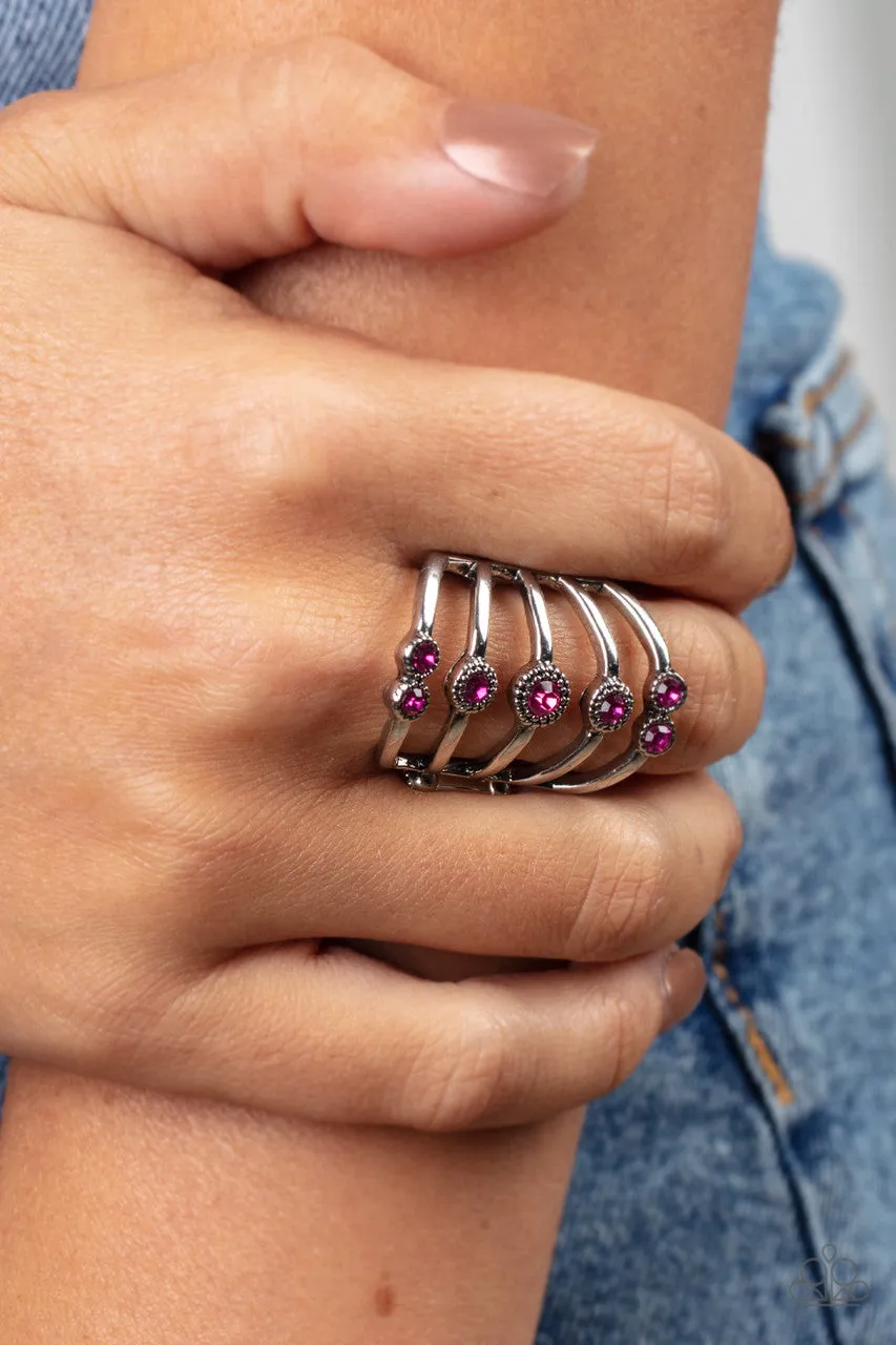 Layer on the Luster - Pink - Rhinestone Cascade Paparazzi Ring