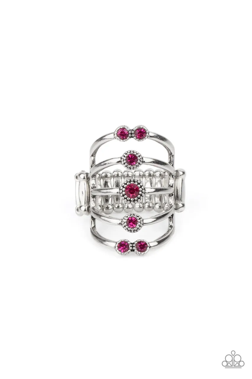 Layer on the Luster - Pink - Rhinestone Cascade Paparazzi Ring