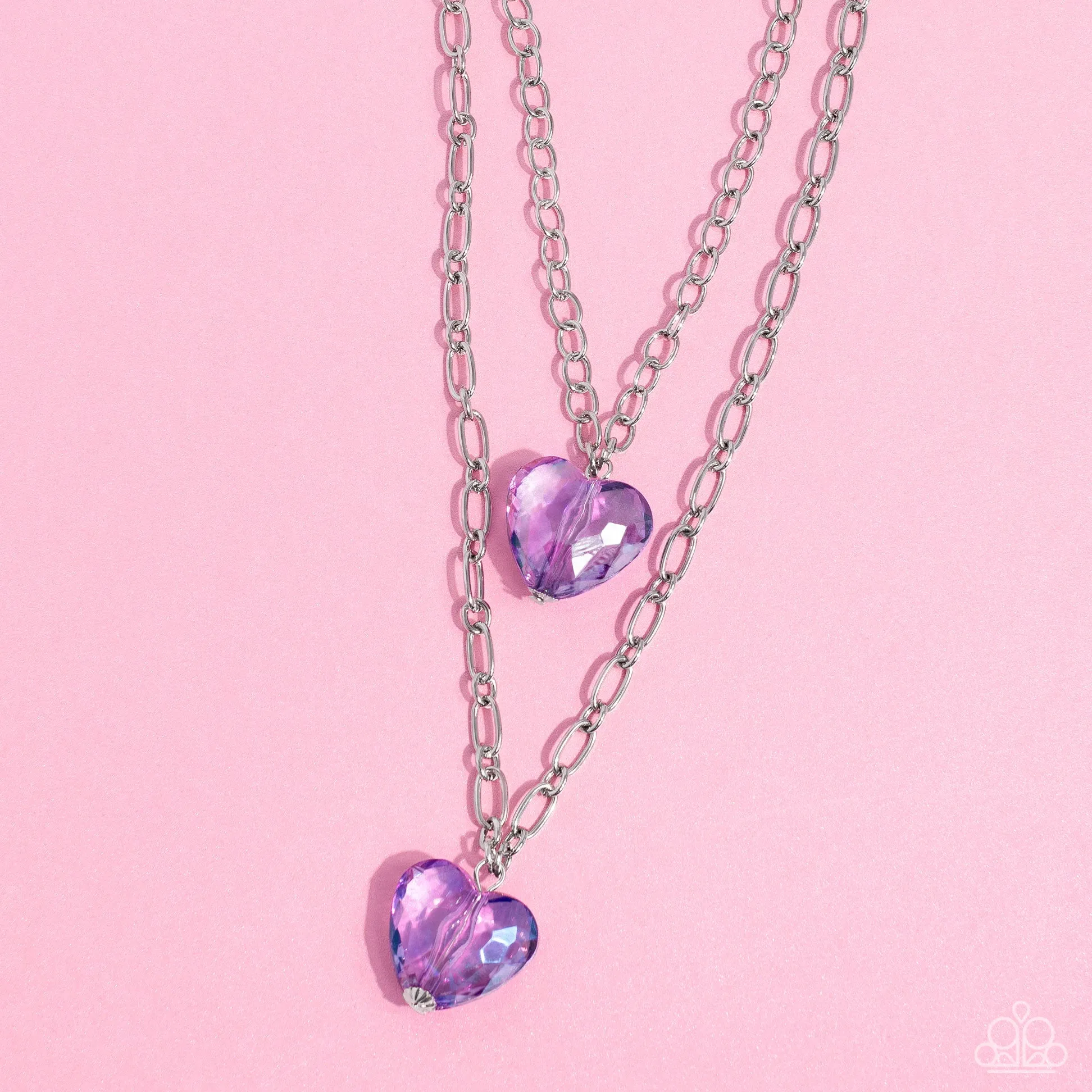 Layered Love - Purple - Heart Gem Tiered Paparazzi Short Necklace