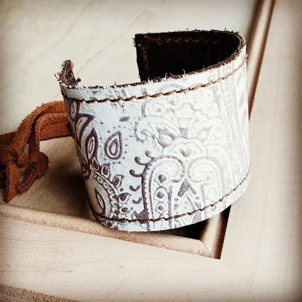 Leather Cuff w/ Adjustable Tie Oyster Paisley