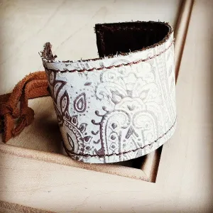 Leather Cuff w/ Adjustable Tie Oyster Paisley