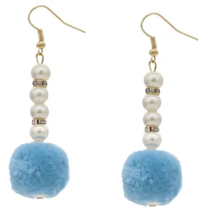 Light Blue CZ Faux Pearl Pom Pom Earrings