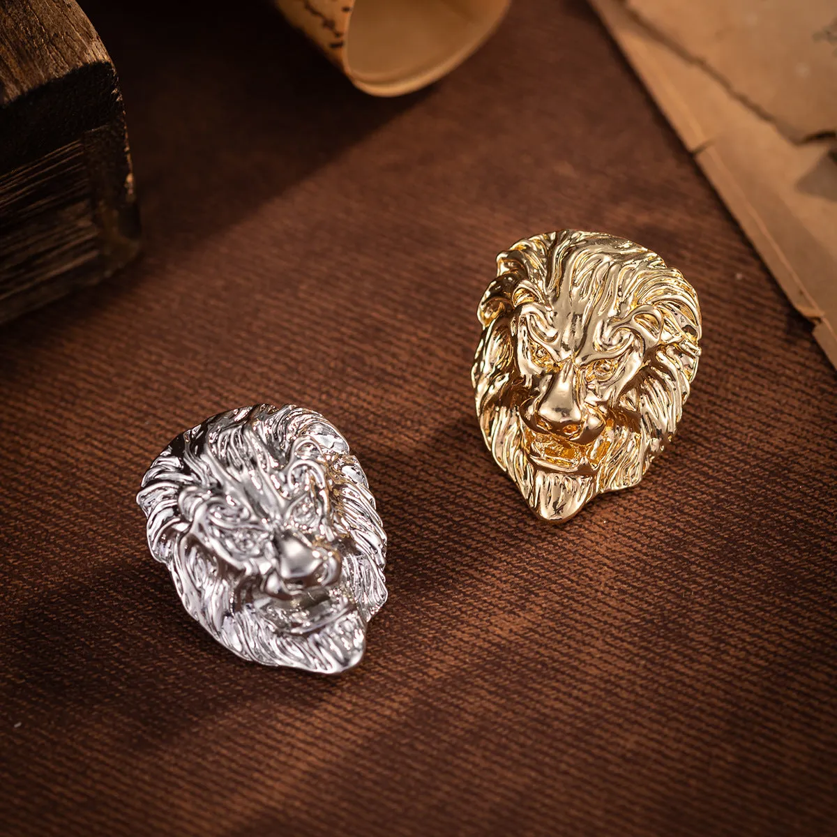Lion Head Brooch for Men Retro Alloy Animal Pin 2 Pack