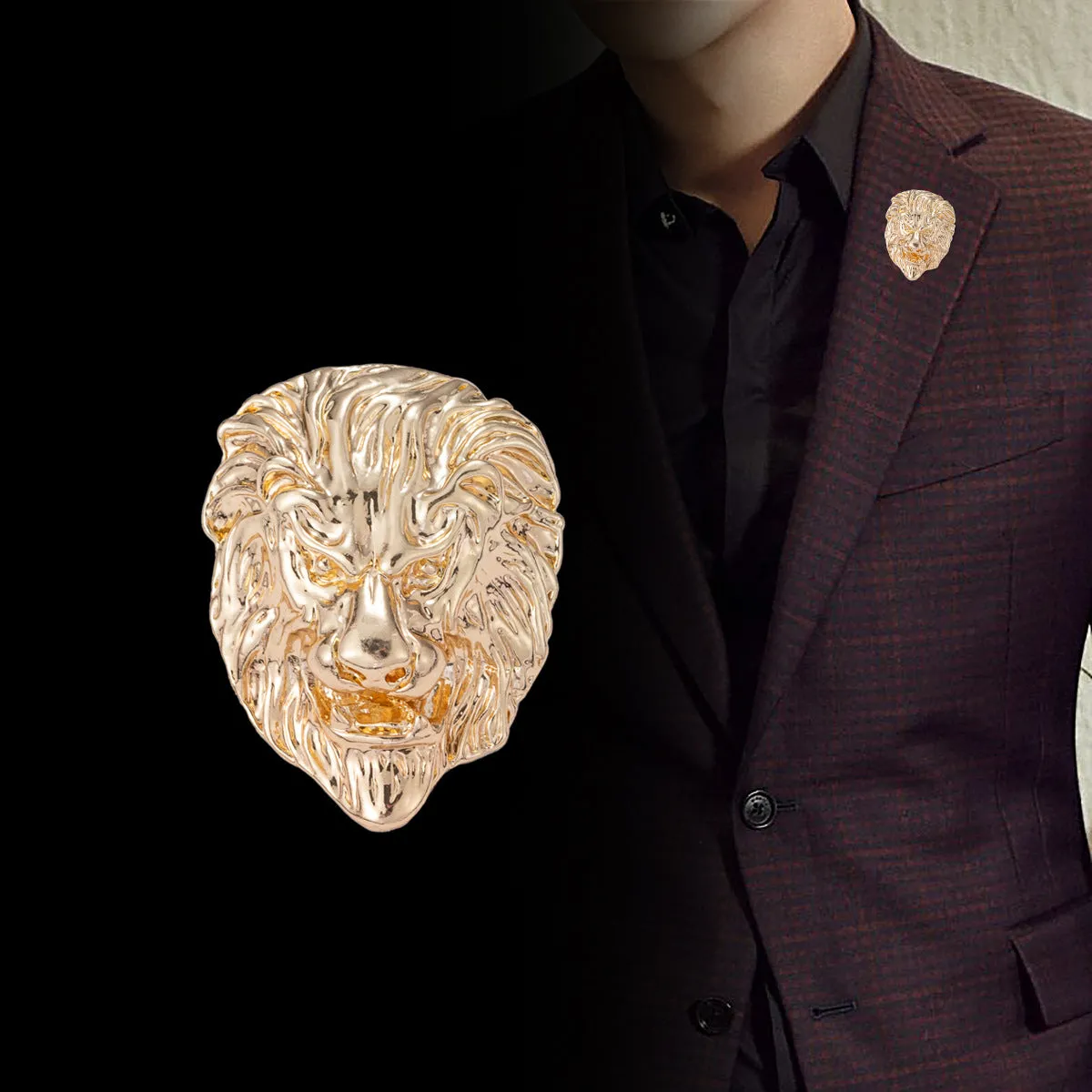 Lion Head Brooch for Men Retro Alloy Animal Pin 2 Pack