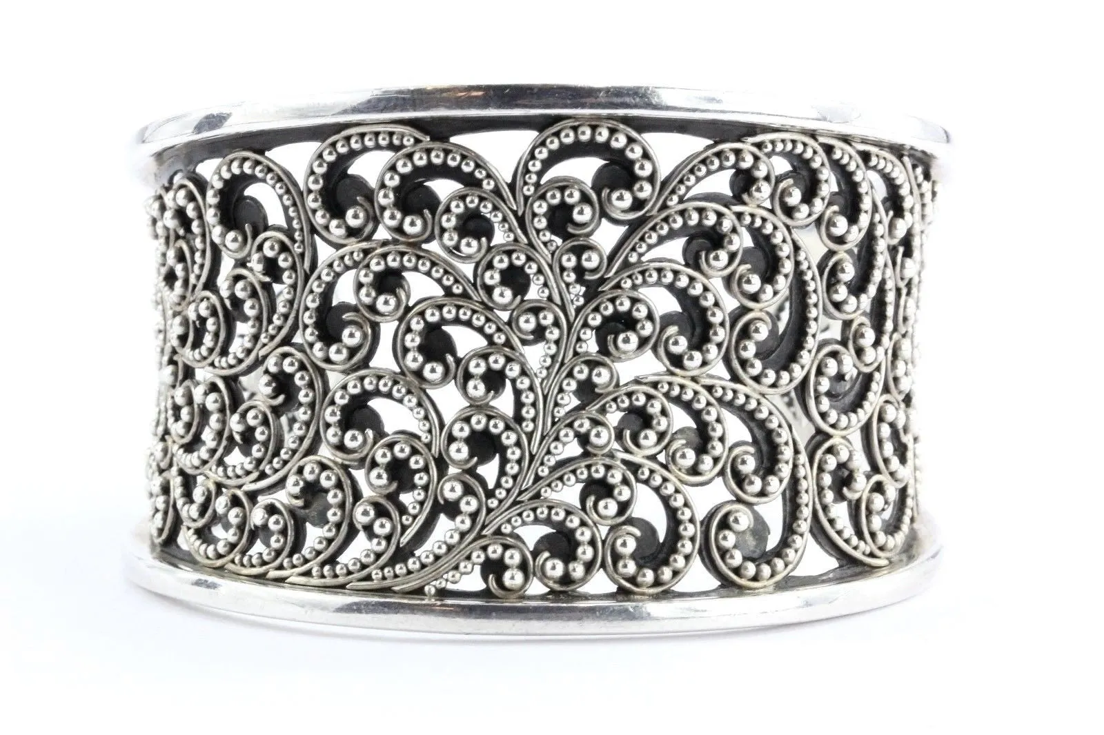 Lois Hill 925 Sterling Silver Granulated Classic Cut Out Swirl Cuff Bracelet
