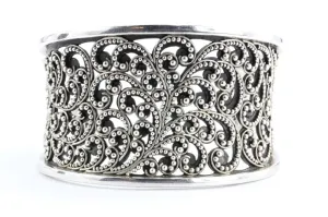 Lois Hill 925 Sterling Silver Granulated Classic Cut Out Swirl Cuff Bracelet