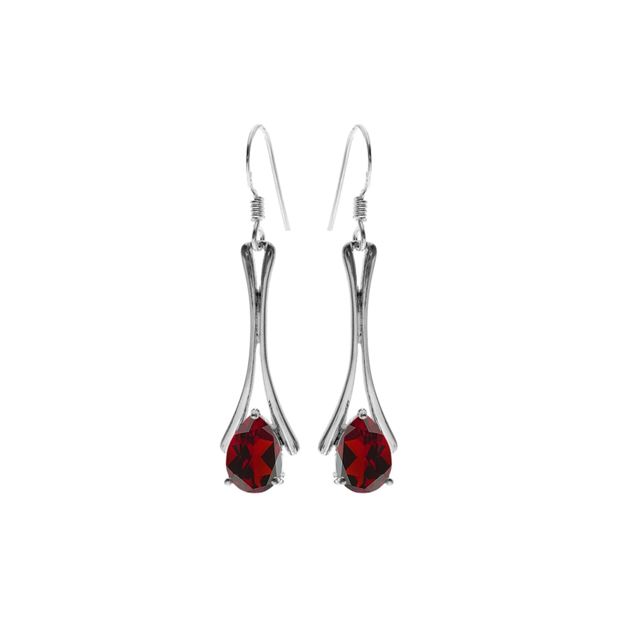 Lola split bar earrings with teardrop garnet facet