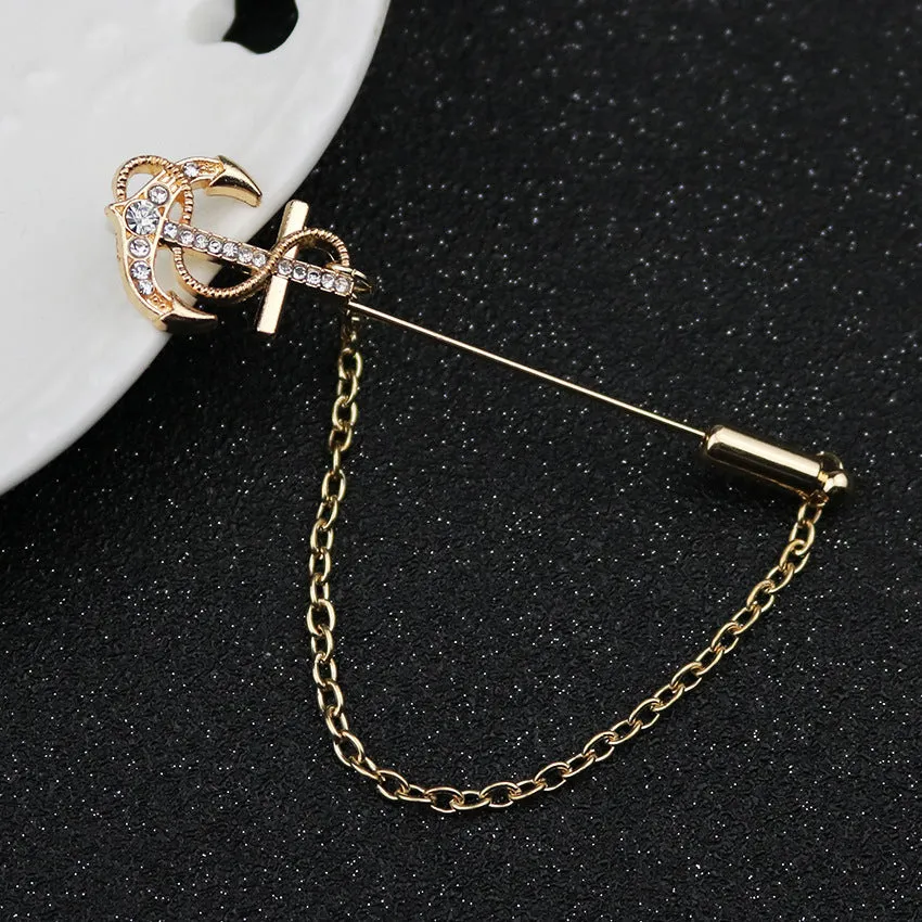 Long-Pin Crown Anchor Rudder Flower Lapel Brooch 4 Pack