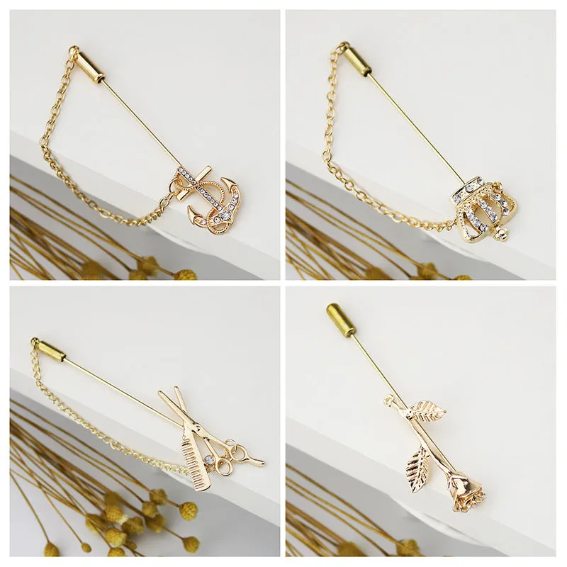 Long-Pin Crown Anchor Rudder Flower Lapel Brooch 4 Pack