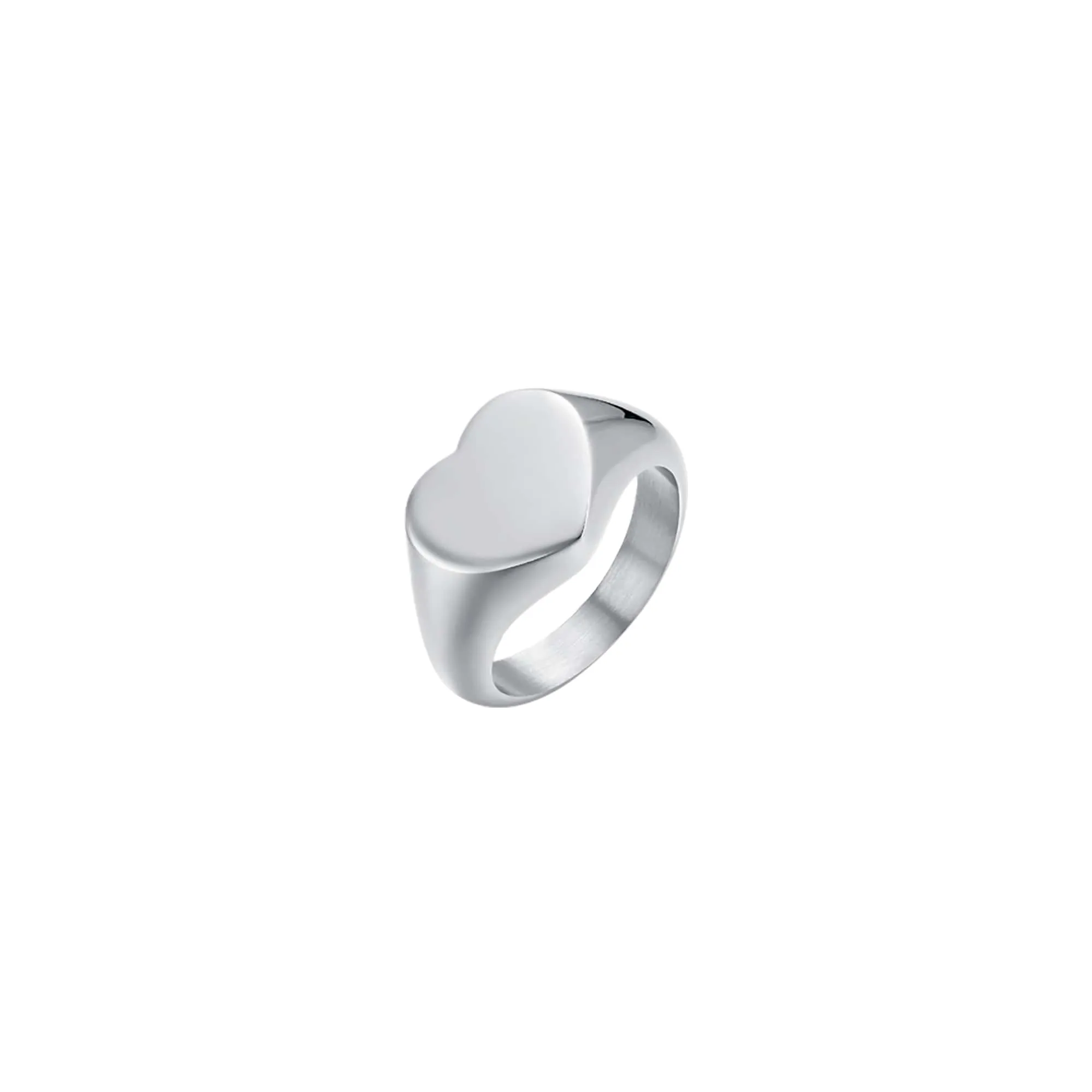 Luca Barra Ladies Steel Signet Ring with Heart – Size 8