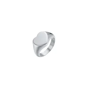 Luca Barra Ladies Steel Signet Ring with Heart – Size 8
