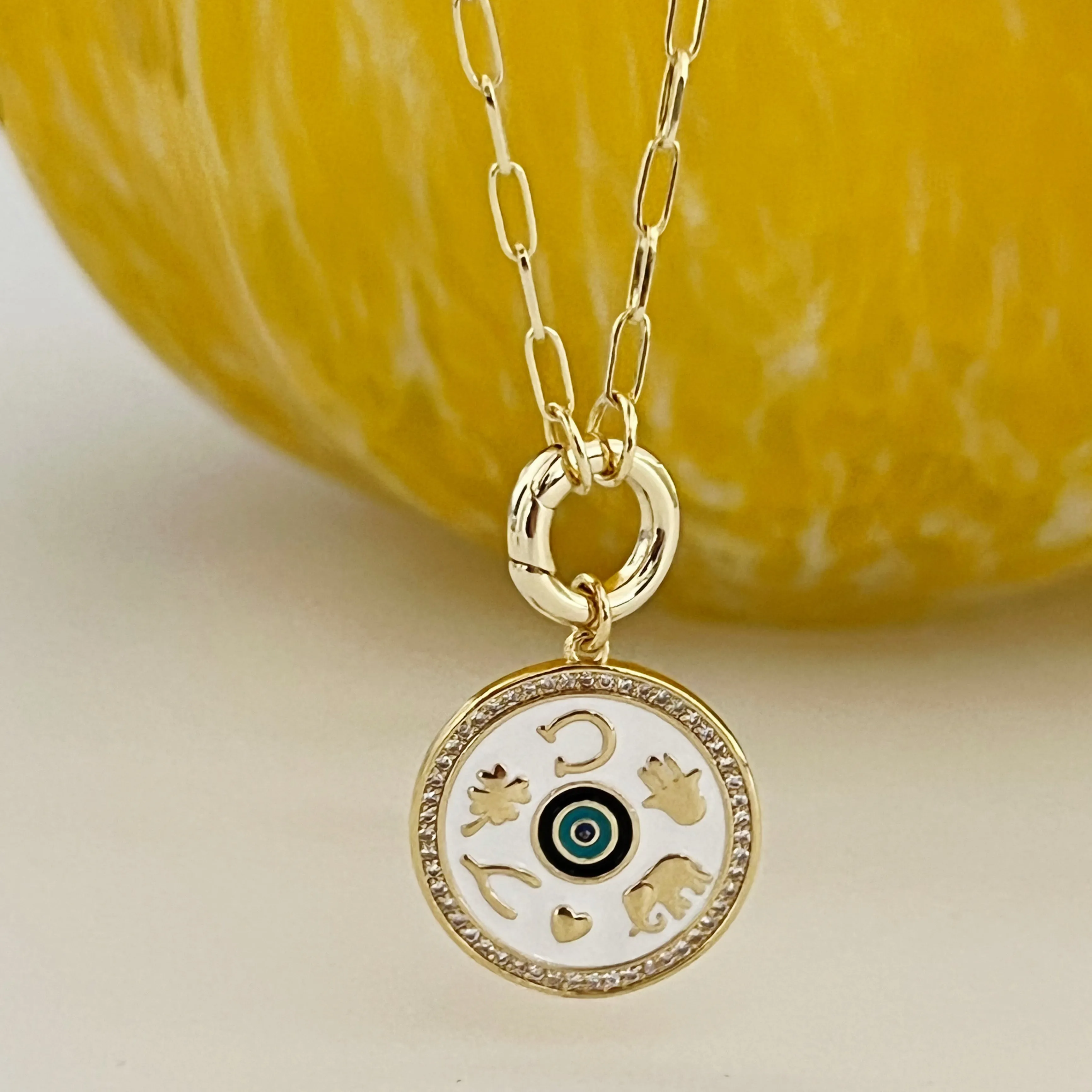 Lucky Pendant Paperclip Chain Necklace - Gold