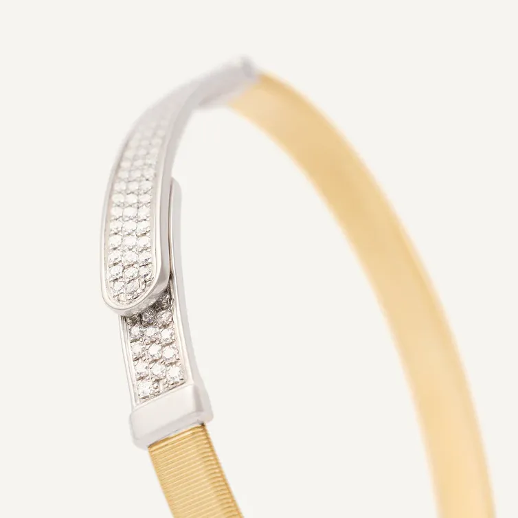 Marco Bicego Masai 18k Yellow and White Gold Coil and Diamond Pavé Bangle Bracelet