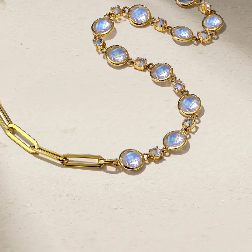 Mark Henry 18k Yellow Gold Half Moonstone and Half Paperclip Chain Necklace