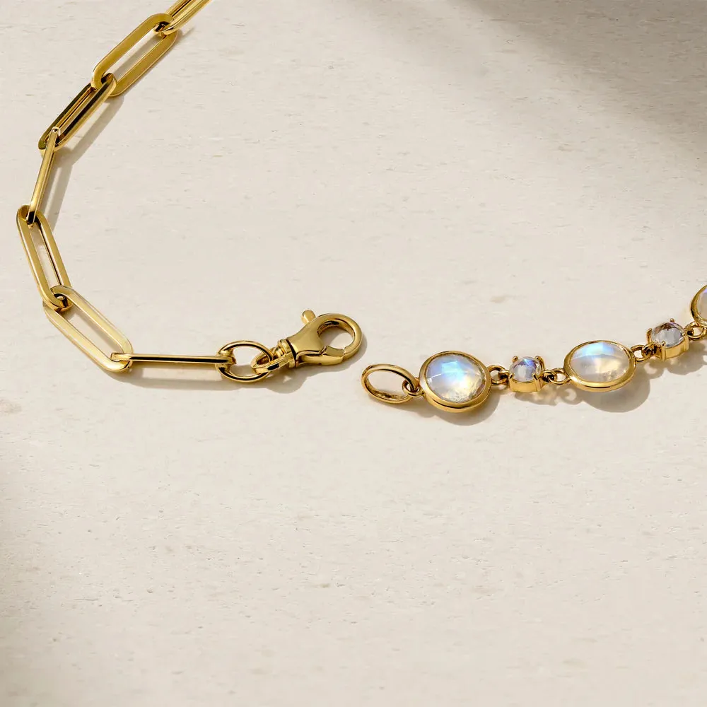 Mark Henry 18k Yellow Gold Half Moonstone and Half Paperclip Chain Necklace