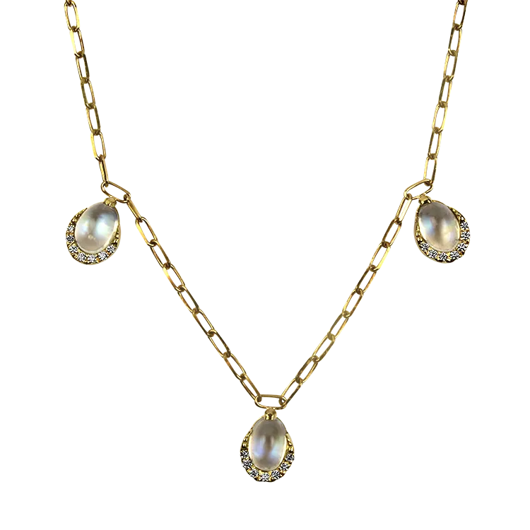 Mark Henry 18k Yellow Gold Moonstone and Diamond Station Necklace