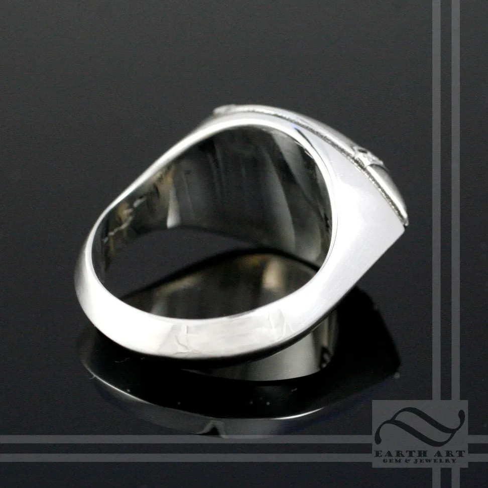 Mens Football Signet - A  Solid Sterling Silver Football Signet Ring with diamond or CZ