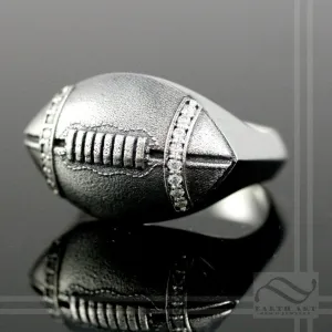 Mens Football Signet - A  Solid Sterling Silver Football Signet Ring with diamond or CZ